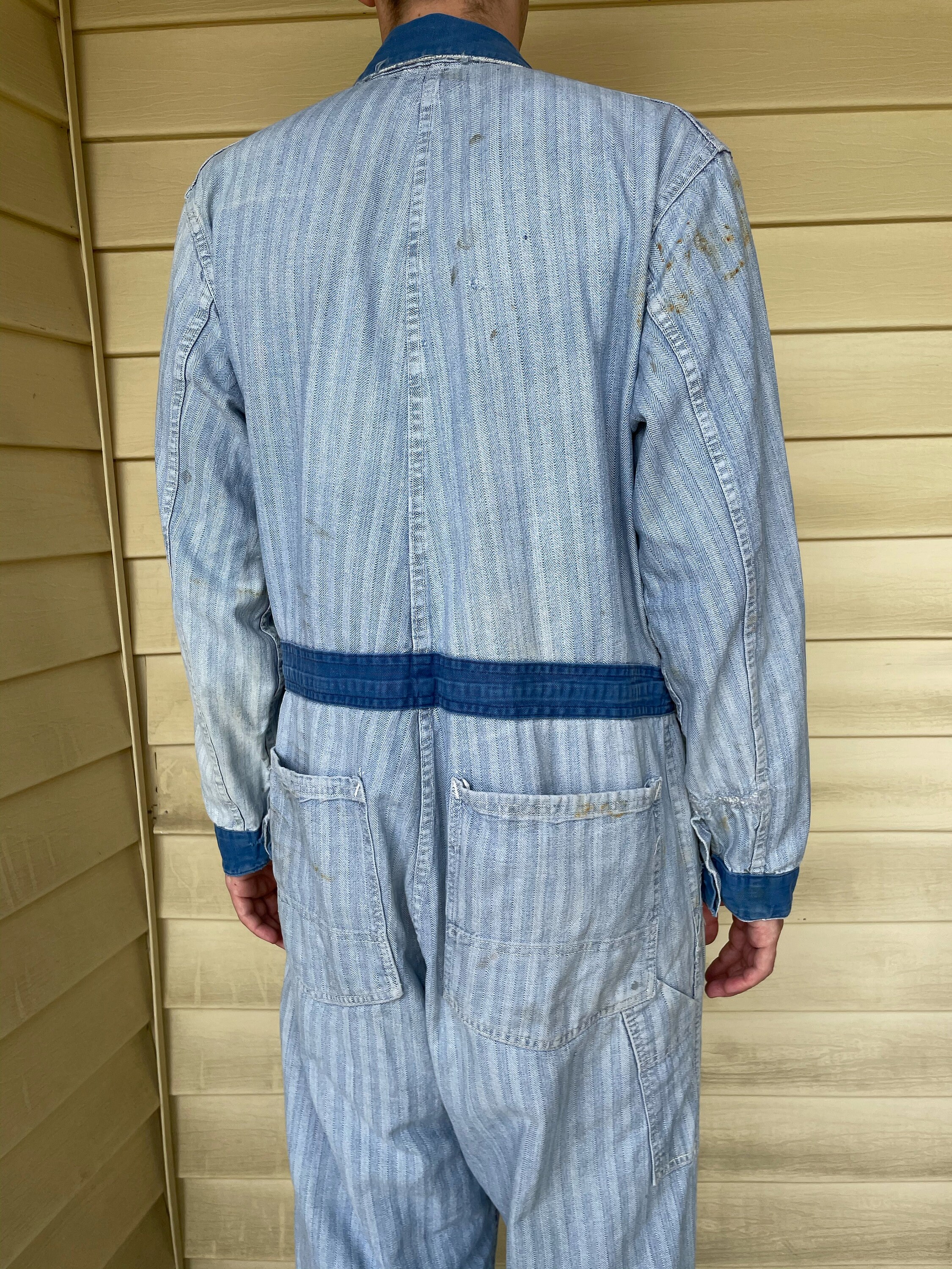 40s~50s カナダ製 コーデュロイオーバーオール 紺 vintage 50s Jumpsuit Workwear Indigo Blue Color Block Selvedge