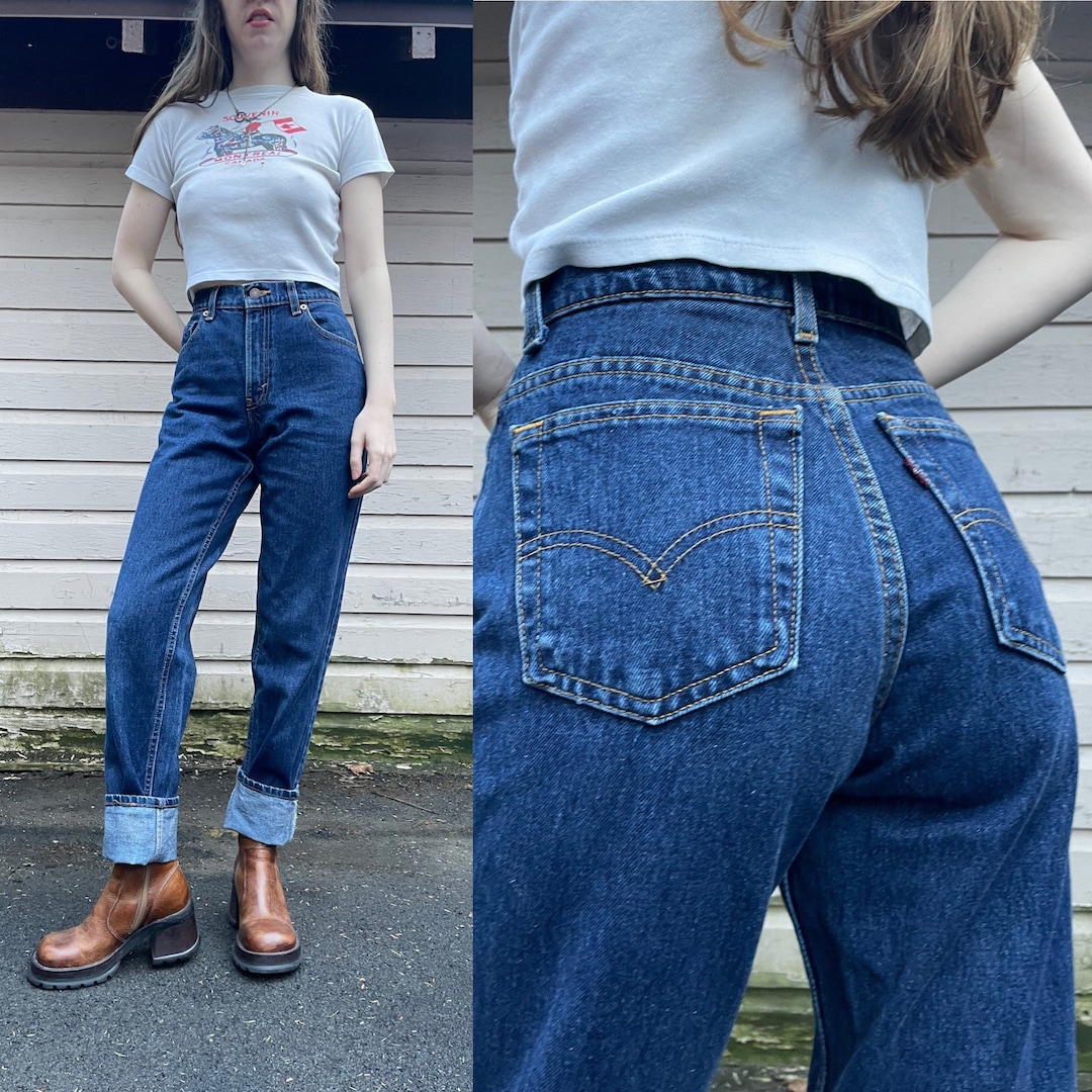 90s Levis 550 High Waist Jeans Red Tab Tapered Dark Wash Mom 90s Levis 550 High Waist Jeans Red Tab Tapered Dark Wash Mom