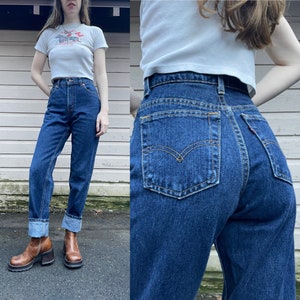 90s Levis 550 High Waist Jeans Red Tab Tapered Dark Wash Mom Denim Made in USA // 27