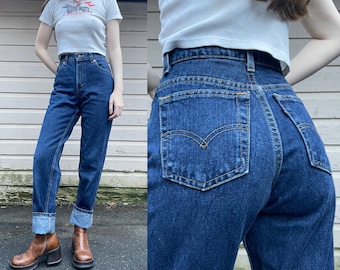 90s Levis 550 High Waist Jeans Red Tab Tapered Dark Wash Mom - Etsy Norway