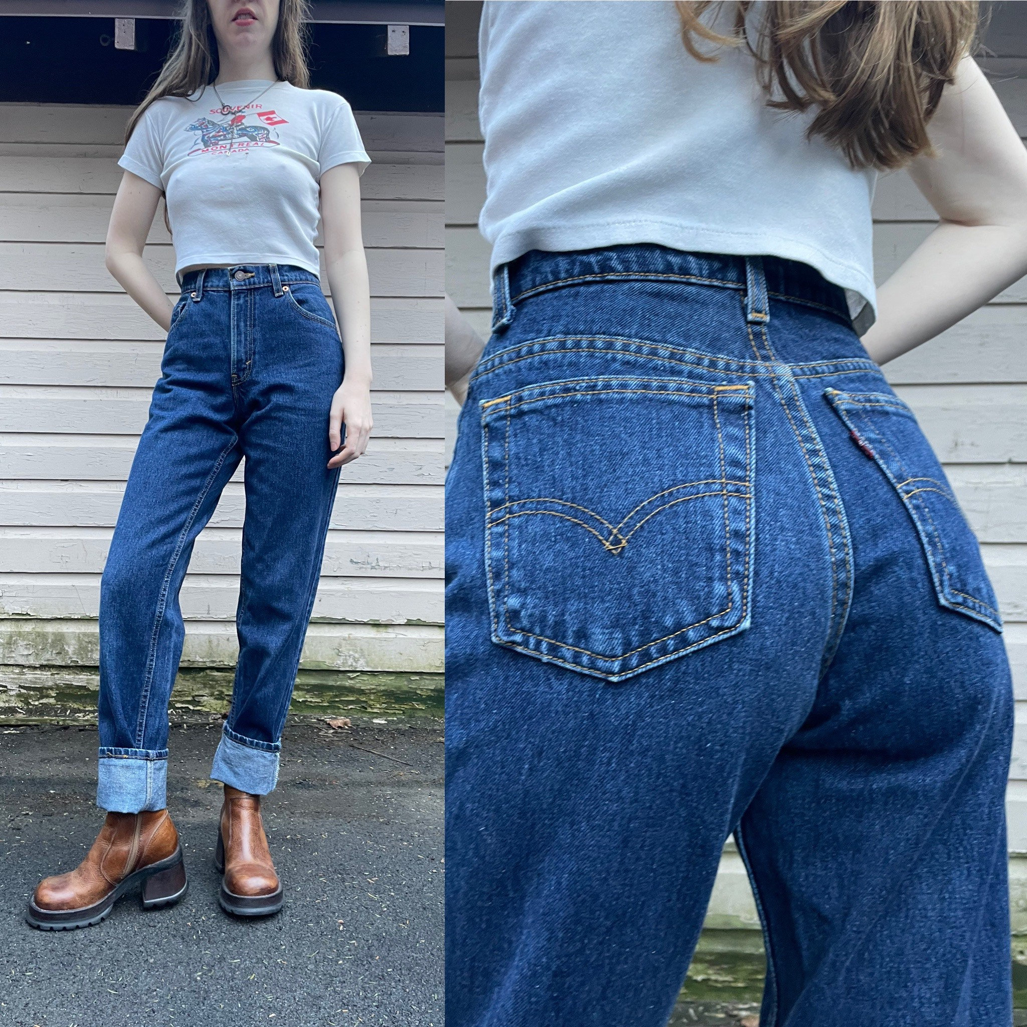 90s Levis 550 High Waist Jeans Red Tab Tapered Dark Wash Mom - Etsy France