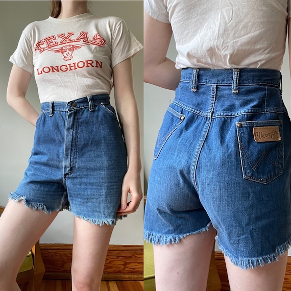 50s 60s Wrangler High Waist Jean Shorts Cut Off J… - image 1