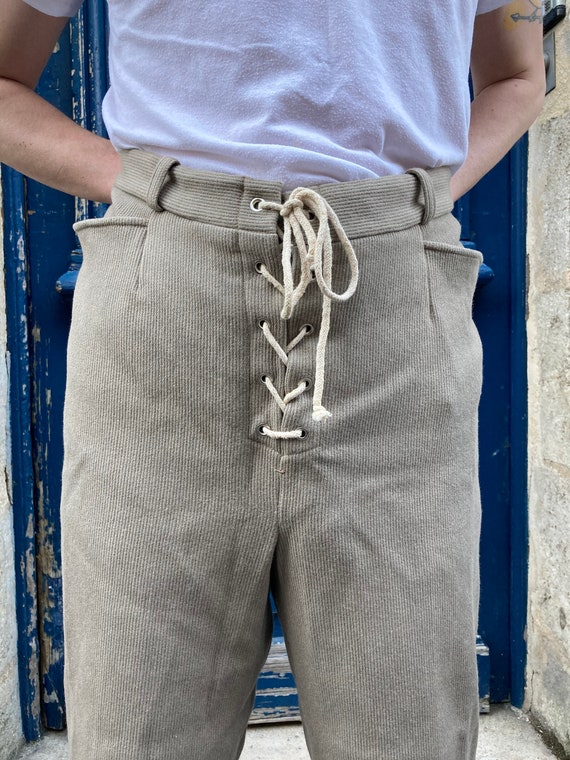 Midcentury French Drawstring Hunting Trousers Cor… - image 3
