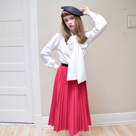 70s Berry Pink Pleated Skirt // Minimal A Line Pr… - image 4