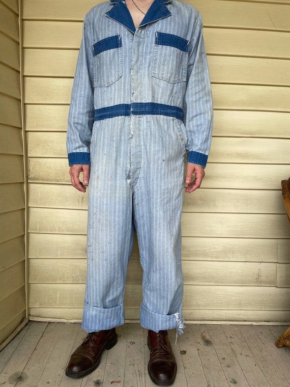 40s~50s カナダ製 コーデュロイオーバーオール 紺 vintage 50s Jumpsuit Workwear Indigo Blue Color Block Selvedge