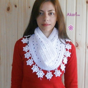 Circle scarf with crochet snowflake fringes PDF Crochet Pattern. Christmas gift. Easy level crochet neck warmer pattern _ M28 image 1