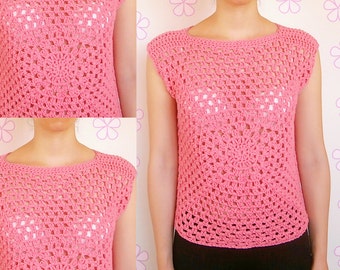 Crochet blouse pattern. Easy level pattern. Granny Square top. S to XL // DHALIA tee shirt crochet pattern _ C38