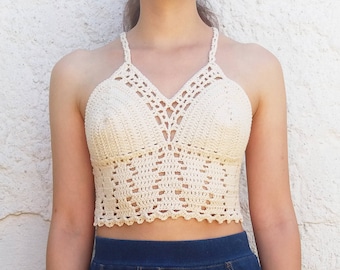 Lace crop top crochet pattern. Open back festival top // AERIS crochet crop top pattern _ M66