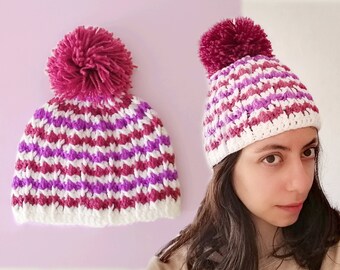 Crochet beanie pattern. Kids & adults crochet hat with pompom // CAROUSEL beanie crochet pattern_ M74