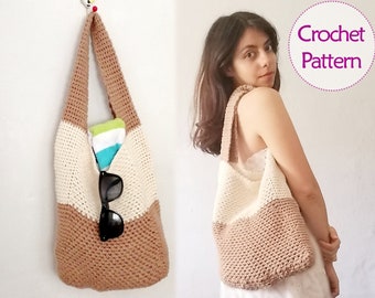 Reusable grocery bag / beach bag pattern, 2 colors crochet tote bag // HARMONY crochet bag pattern _ C54