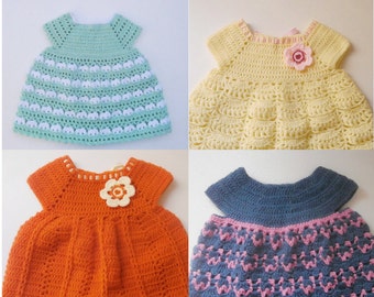 1 PATTERN FREE. 4 crochet baby dresses. Baby girl dress crochet patterns pack. Instant download_ PBD1
