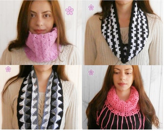 1 pattern FREE. 4 Crochet Circle Scarves Patterns. 2 cowls+ 2 infinity scarves + 1 lacy fringe cowl _ PCS2