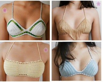 1 pattern FREE. 4 crochet bikini tops PDF crochet patters. 3 triangle bikini tops + 1 bandeau scalloped bikini top _ PBK50