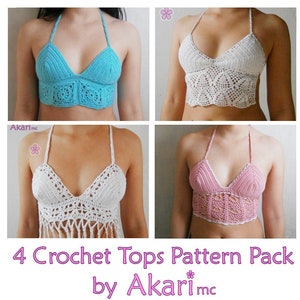 1 pattern FREE. 4 crochet crop tops. Top with granny squares+ Lacy tankini top+ 2 fringed tops Crochet Pattern Pack Instant download_ PCT3