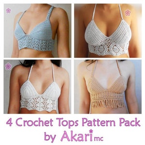 1 SCHNITTMUSTERFREI. 4 gehäkelte Crop Tops. 3 filigrane Oberteile + 1 Fransenoberteil. Sofort download_ PCT2