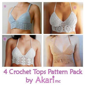 1 PATTERN FREE. 4 crochet crop tops. 3 lacy tops 1 fringed top Crochet Pattern Pack. Instant download_ PCT2 image 1