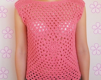 PATRÓN de crochet en Inglés. Top con encaje en ganchillo _ C38