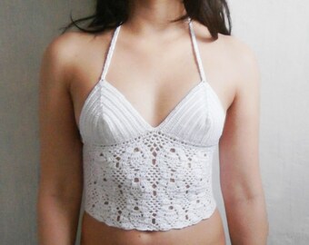 Halter crochet top pattern with Pineapple motif and corset back. Lacy crochet top / tankini Pattern _ C18