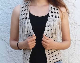 Crochet vest pattern with fringes on the chest. Lace fringed vest // The DESIRE vest _ C49