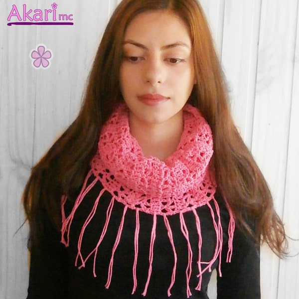 Easy Fringe Cowl Crochet Pattern. Lacy crochet cowl / circle scarf with fringes in both ends _ C16