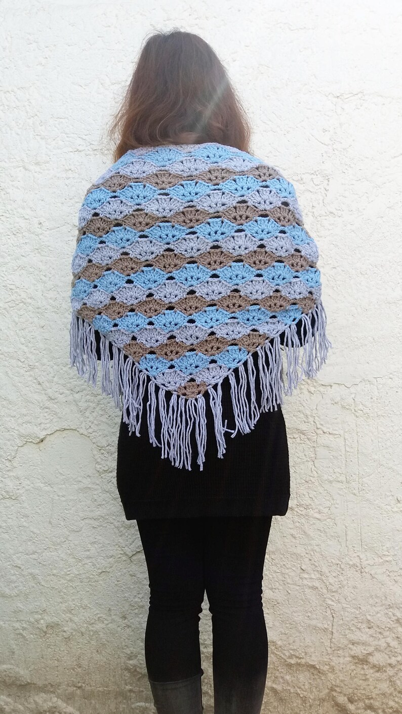 Fringe shawl crochet pattern. Triangle crochet scarf // the SOPHIA shawl pattern _ C46 image 1