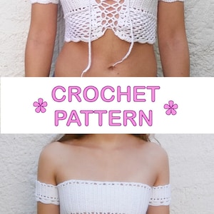 Off the shoulder lace up crochet top pattern // PETALS crop top crochet pattern _ M55 image 7