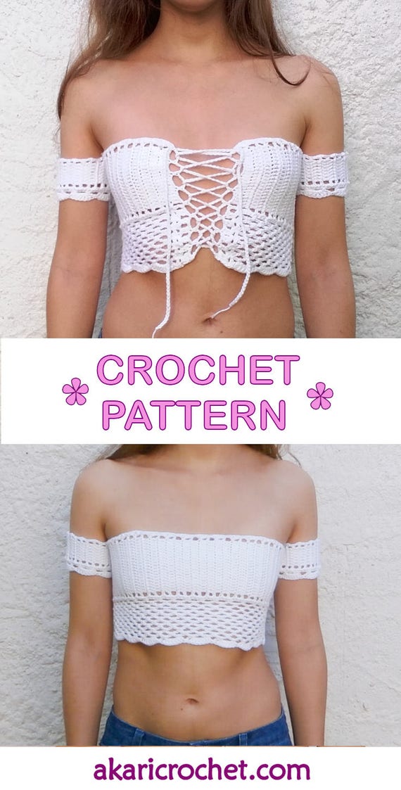 Off the Shoulder Lace up Crochet Top Pattern // PETALS Crop Top Crochet  Pattern _ M55 