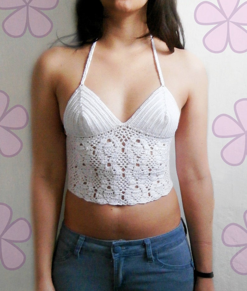 1 pattern FREE. 4 crochet tops. Top with granny squares 3 Lacy halter tops with corset back _ PTL1 image 4