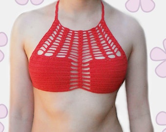 Bikini top PDF Crochet Pattern. Halter bikini top with net. Easy level pattern. Spider web _ M24