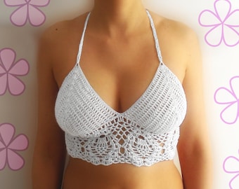 Crop top Crochet Pattern / Halter bikini top. Sexy lacy crochet top / bikini Pattern// The PINEAPPLES top _ C04