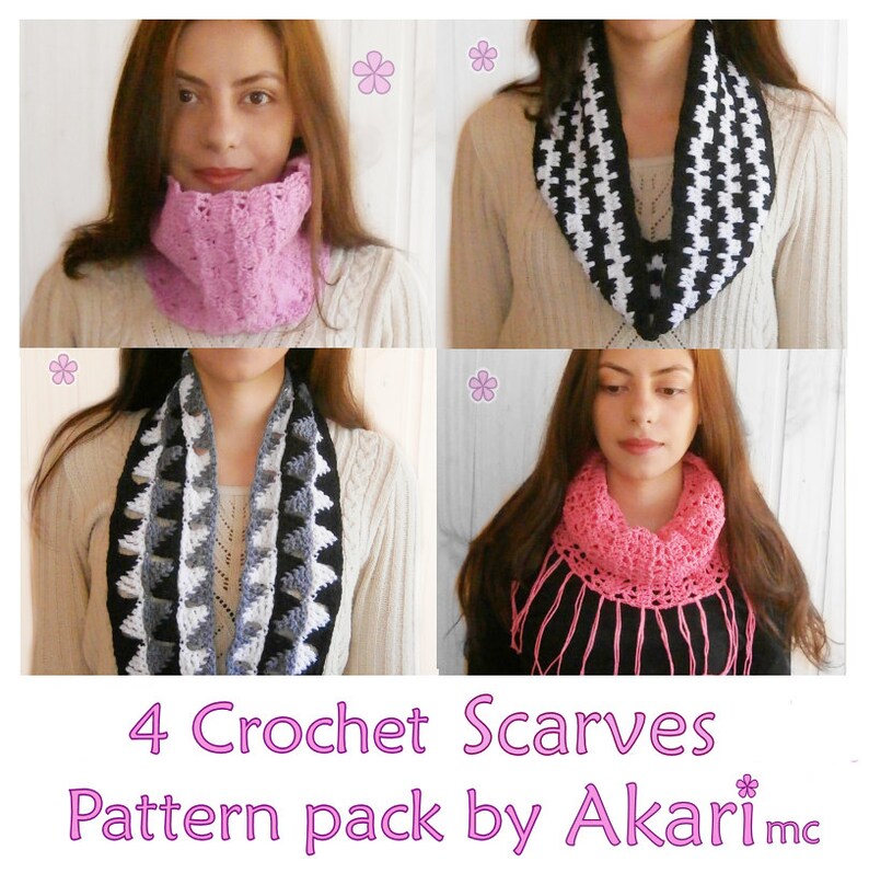 1 pattern FREE. 4 Crochet Circle Scarves Patterns. 2 cowls 2 infinity scarves 1 lacy fringe cowl _ PCS2 image 1