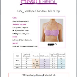 Scalloped bandeau bikini top Crochet Pattern. Bikini bra PDF crochet pattern _ C27 image 3