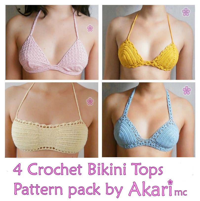 1 pattern FREE. 4 crochet bikini tops PDF crochet patters. Etsy