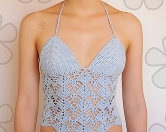 Halter top crochet patter. Open back, lacy design // LOTUS FLOWER top crochet pattern _ M35