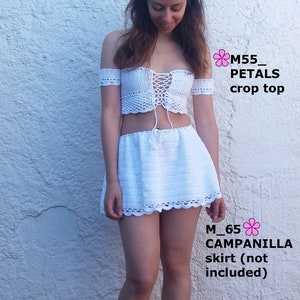 Off the shoulder lace up crochet top pattern // PETALS crop top crochet pattern _ M55 image 5