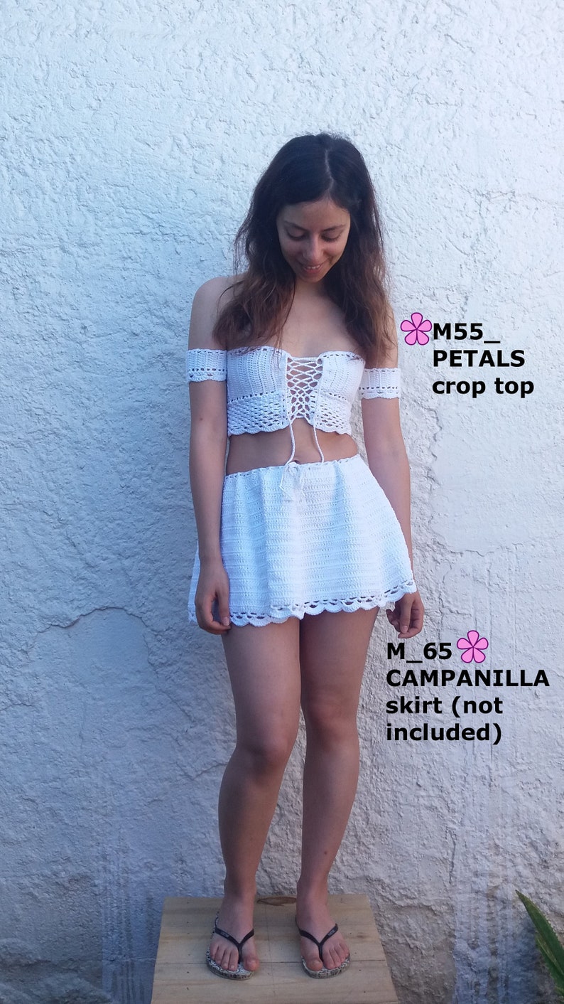 Off the shoulder lace up crochet top pattern // PETALS crop top crochet pattern _ M55 image 5