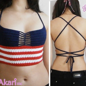 4th of July crop top crochet Pattern. American flag inspired open back top. Independence day top _ M19