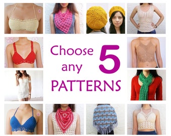 YOU choose any 5 crochet patterns and get 1 of them for FREE _ PD05