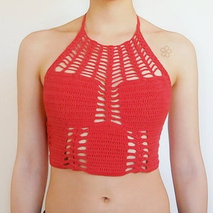 Cut out halter crop top Pattern. Festival crochet top // RED MAGIC LILY top Crochet Pattern _ M37