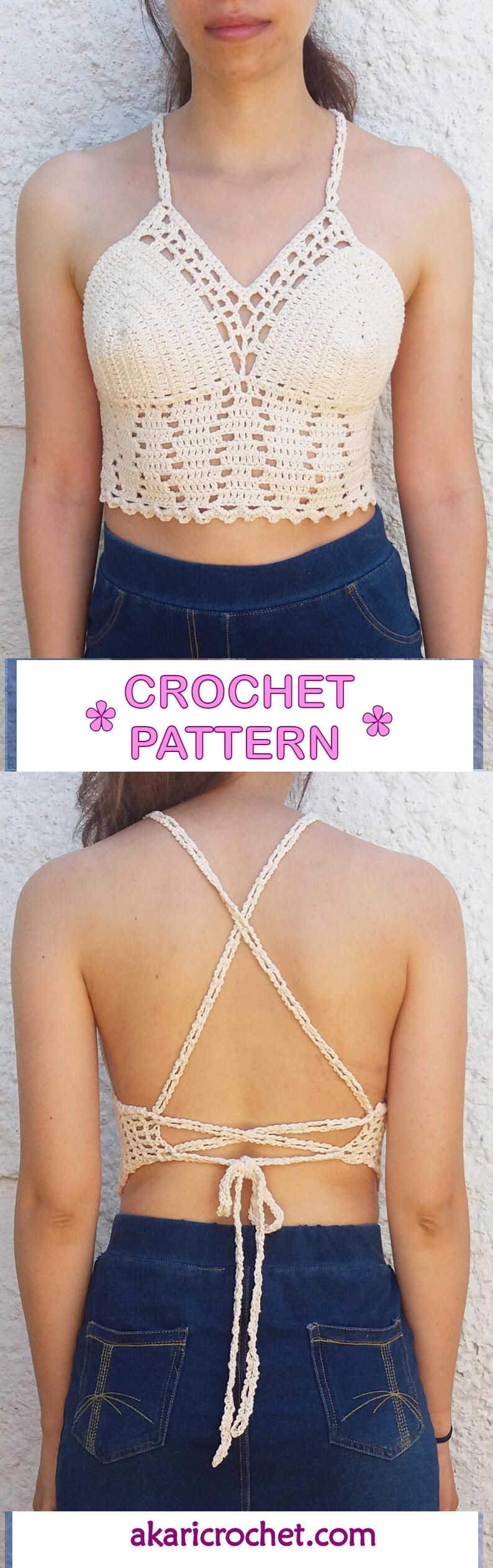 Lace crop top crochet pattern. Open back festival top // AERIS crochet crop top pattern _ M66 image 5