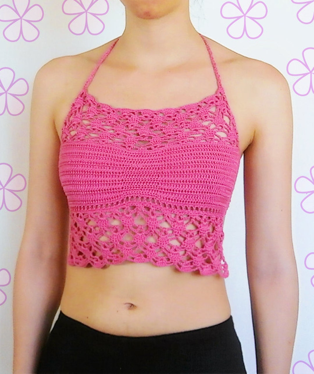 Lacy Crop Top /tankini Crochet Pattern. Halter Festival Top