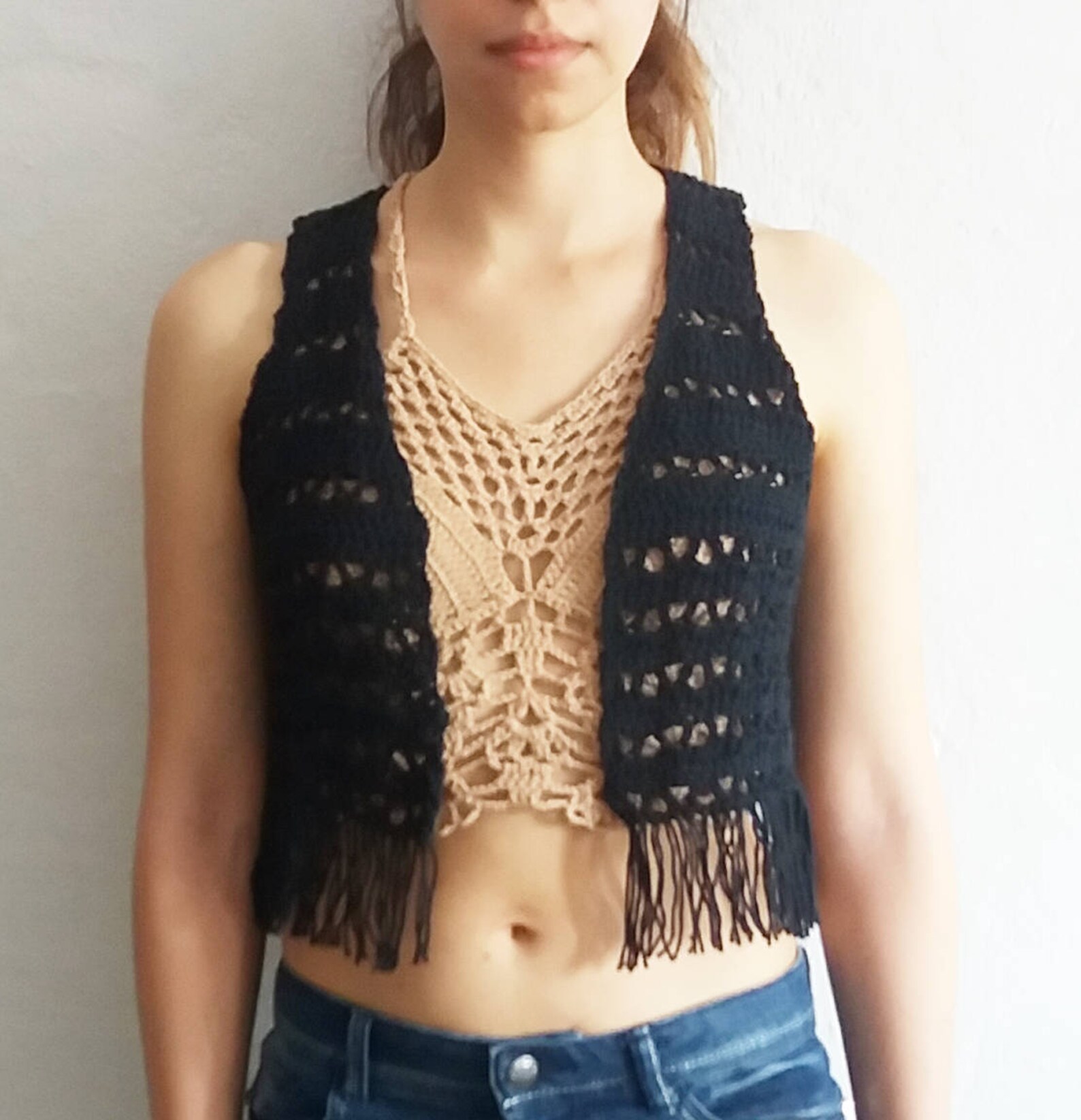 Fringed Crop Vest Crochet Pattern. Lacy Crochet Vest // the Etsy UK