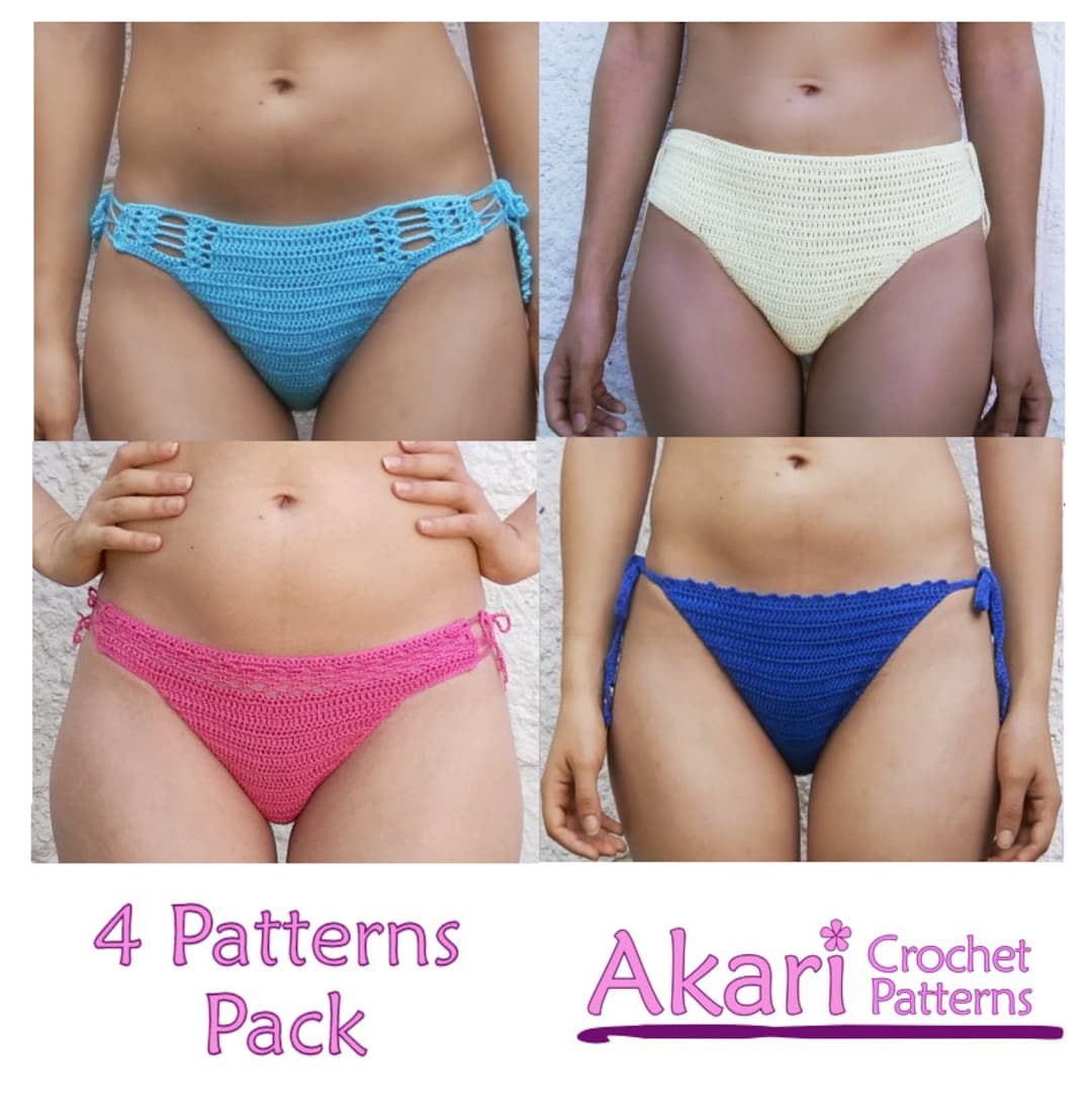 1 FREE. 4 Crochet Bikini Panties Pattern Pack. Bikini Bottoms Etsy