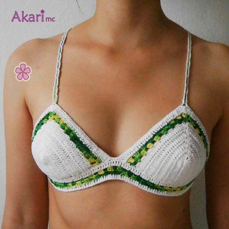 Two colors triangle bikini top Crochet Pattern with cross back Etsy