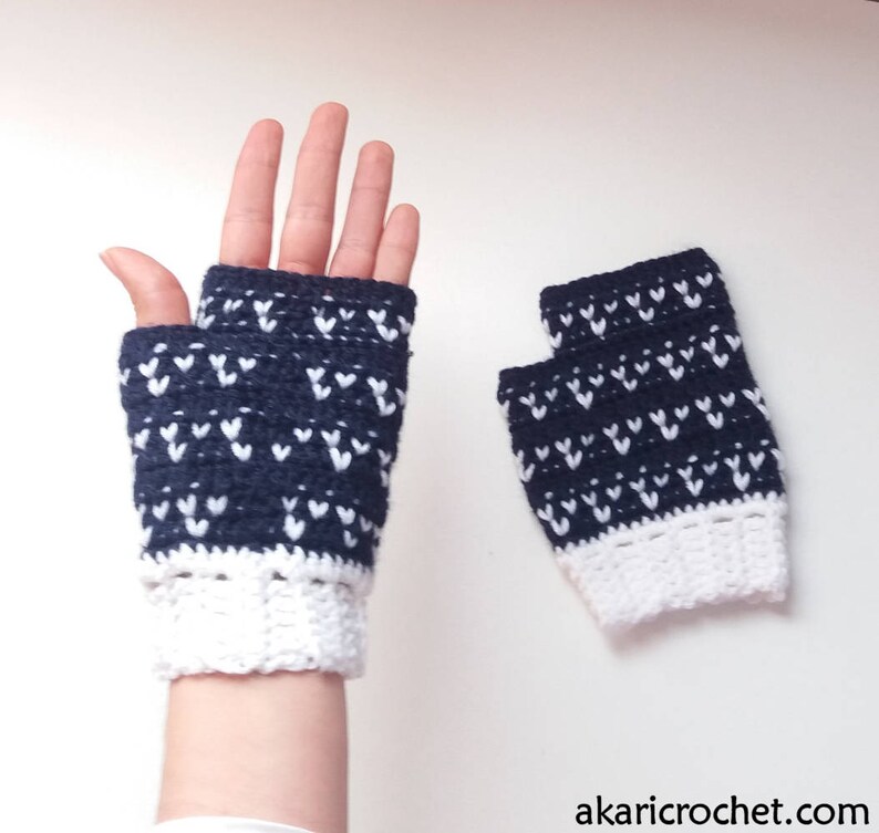 Fair isle / tapestry crochet mitts pattern. Fingerless gloves crochet pattern // THREE HEARTS pattern _ M59 image 2