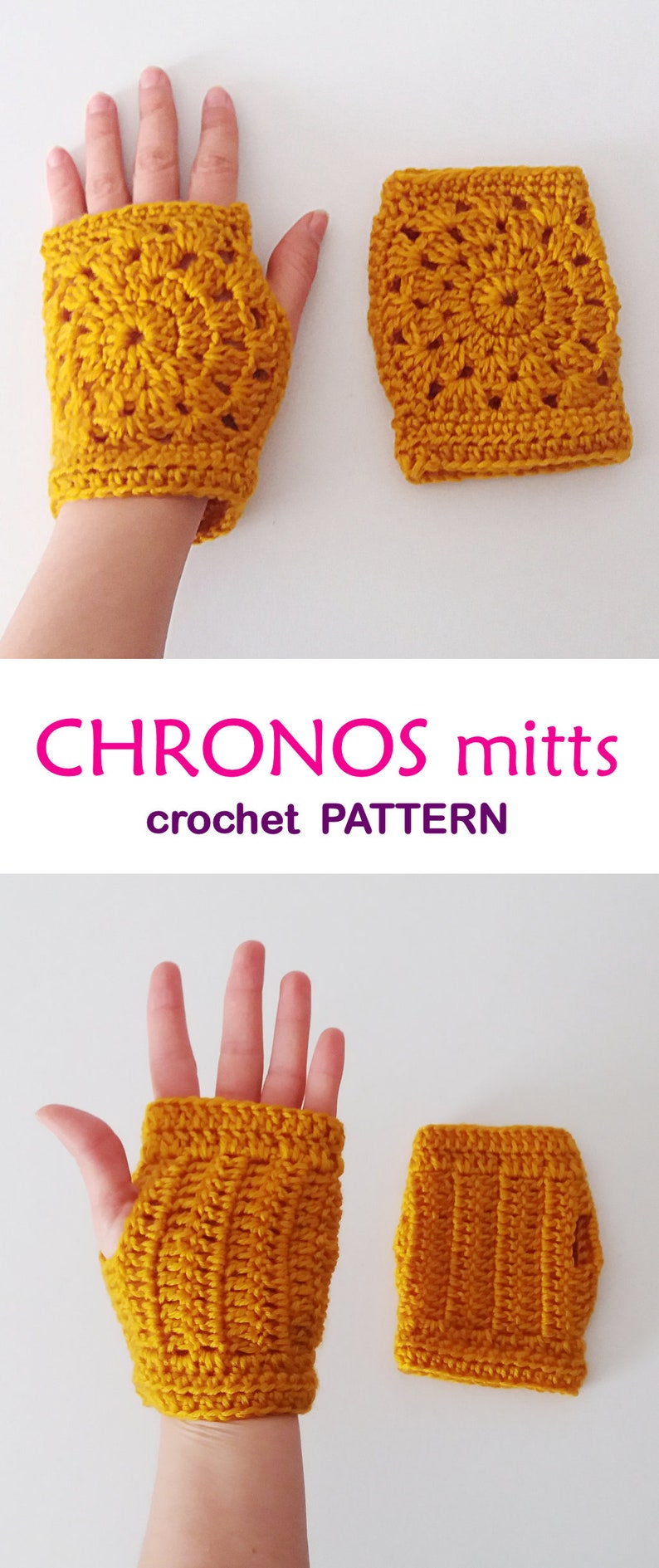 Short fingerless gloves crochet pattern. Lace granny square mitts // CHRONOS mitts crochet pattern _ M71 zdjęcie 7