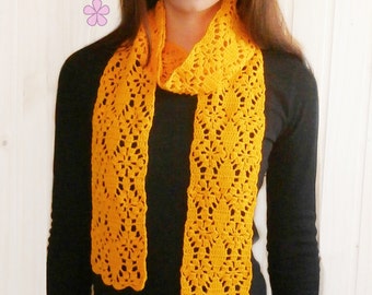 Lacy lightweight scarf Crochet Pattern. Poinsettias design // FEDERAL STAR crochet scarf _ C14