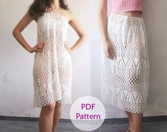 Midi skirt / Dress Crochet Pattern. Crochet beach skirt or dress. XS to XXL // SANTORINI convertible skirt dress _ C55