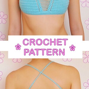 Triangle crochet bikini top with thin see-through straps at the center // The BLOSSOM bikini top crochet pattern _ M40 image 5