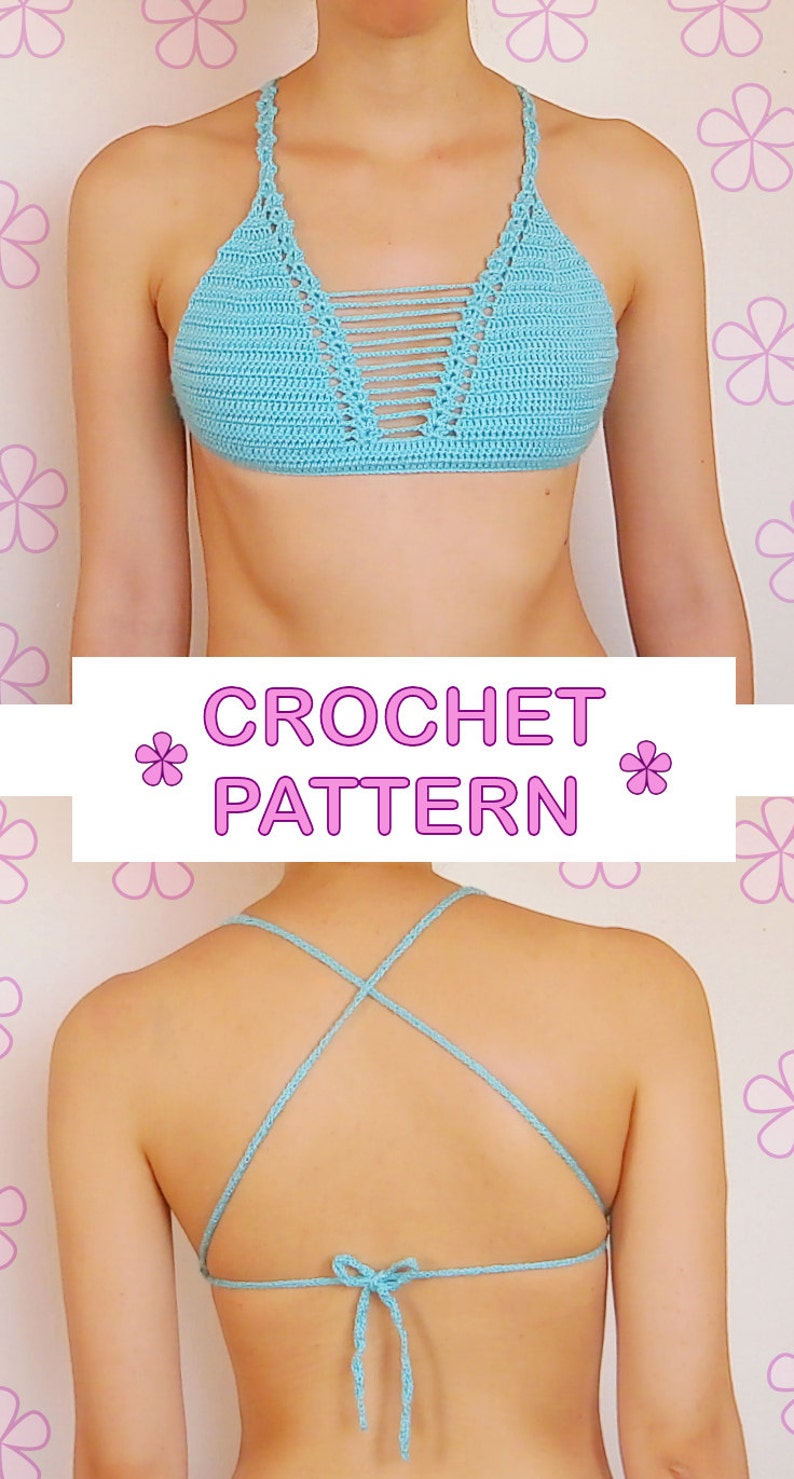 Triangle crochet bikini top with thin see-through straps at the center // The BLOSSOM bikini top crochet pattern _ M40 image 5